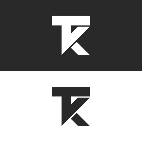 手紙 Tk ロゴ モノグラム、2 つの組み合わせ文字 T と K イニシャル、ミニマル スタイル Kt マーク黒と白のエンブレム デザイン — ストックベクタ