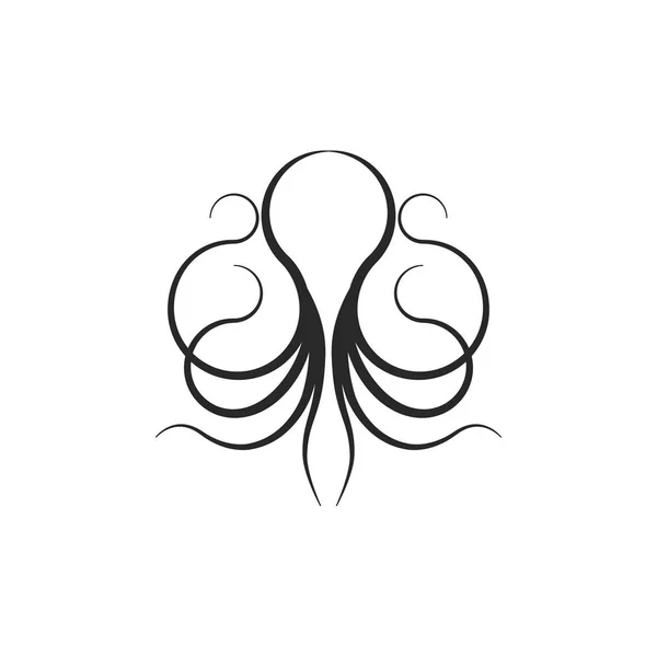 Oktopus-Logo oder Silhouette Tintenfisch Form lineare Tattoo-Design-Vorlage. Meeresfrüchte Restaurant Speisekarte dünne Linien minimalen Stil Emblem. — Stockvektor