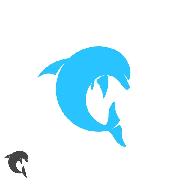 Dolphin logotipo forma redonda saltando animal marinho acima das ondas. Spa, esporte, resort, turismo, viagens, emblema de identidade clube de mergulho. Carta C símbolo do formulário . — Vetor de Stock