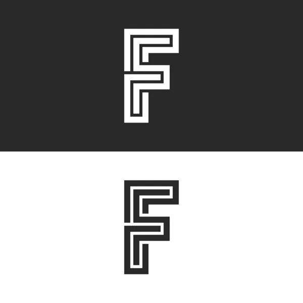 Ornate monogram letter F logo creative art work interweaving black and white lines in the form of a maze — Stock Vector