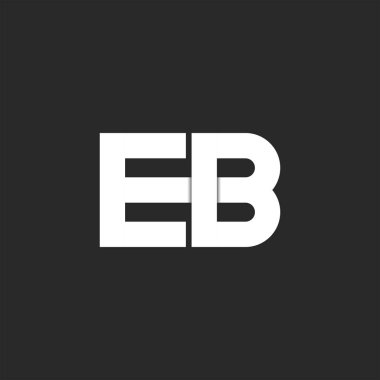 Logo Eb baş harfleri kalın yazı tipi, iki beyaz harf. İş ve düğün kartı amblemi için siyah üzerinde E ve B kombinasyonu.