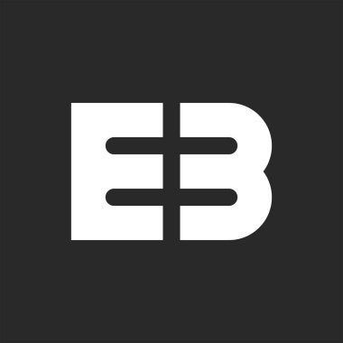 Logo Eb modern monogramın baş harfleri. Kalın ve kalın yazı tipi. Teknoloji veya düğün kartı amblemi için siyah üzerine iki beyaz harf.