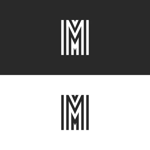 점 화 로고 M 문자를 흑백으로 설정하고 병렬 라인 비즈니스 카드를 위한 최소한의 디자인 엠블렘 스타일 — 스톡 벡터