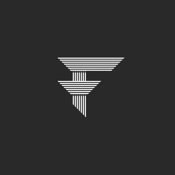Monogram F písmeno logo mockup. průsečíky pruhovaného a špičatého tvaru, lineární znak vizitky — Stockový vektor