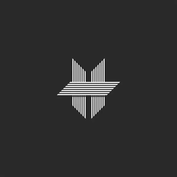 Modern shape Letter H logo monogram, parallel overlapping lines form business card emblem, typography black and white design element — Stock Vector
