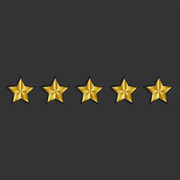 Zpětná vazba 5 zlatých hvězd pověst černé pozadí, Product Review rating koncept 3d styl — Stockový vektor