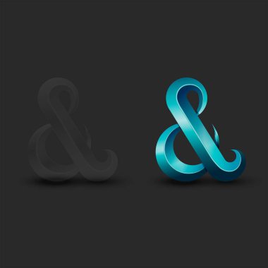 Ampersand logosu akuamarin Latince hat harfi dizaynı, 3D sembol şeffaf plastik veya cam malzeme