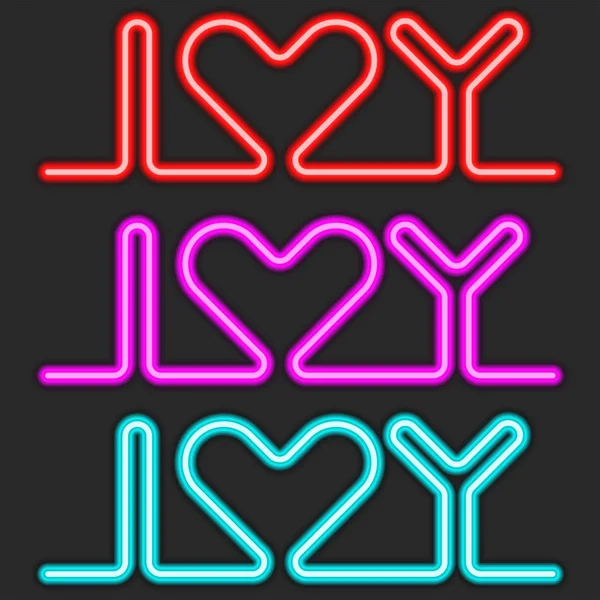 I love you text set of neon lettering for Valentine's Day. Luminous letters with heart creative print for clothes. — ストックベクタ