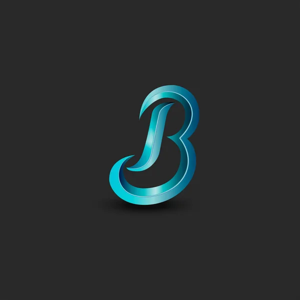 Caligrafía letra B logo viejo monograma aguamarina color facetado símbolo 3D para tarjeta de visita — Vector de stock