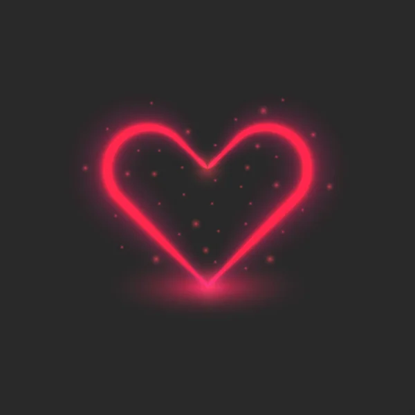 Blank Valentine card cuore rosso incandescente neon, installazione emblema per San Valentino poster festa — Vettoriale Stock