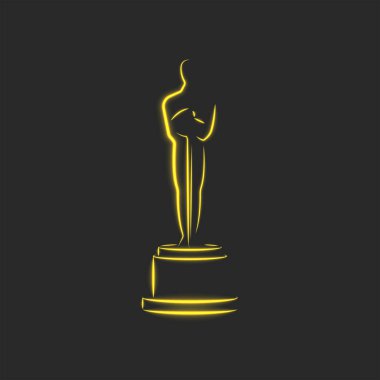 Sumy / Ukrayna - 1 / 15 / 2020: Oscar biblo Akademi Ödülü, parlak neon çizgilerin silueti