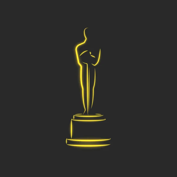 Sumy / Ucrania - 15 / 01 / 2020: Oscar Academy Award estatuilla, silueta de una figura de líneas de neón luminosas — Archivo Imágenes Vectoriales