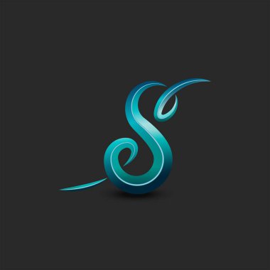 Kaligrafik monogram S logosu, eski stilde süslü kadın sembolü, moda butiği aquamarine rengi için yaratıcı amblem.