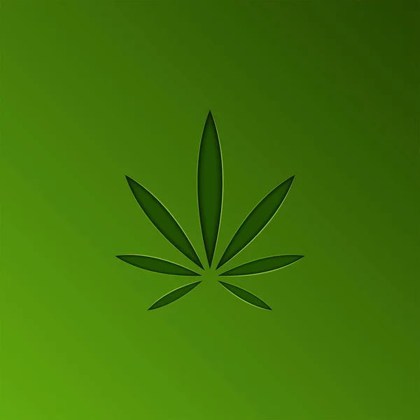 Elemento de diseño del logotipo de la hoja de cannabis, papel cortado en una hoja verde. Cartel en blanco para el tema de la marihuana medicinal . — Archivo Imágenes Vectoriales