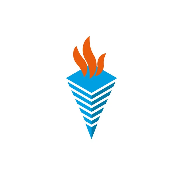 Logo torch with flames isometric shape symbol of fire or enlightenment. — Stock Vector