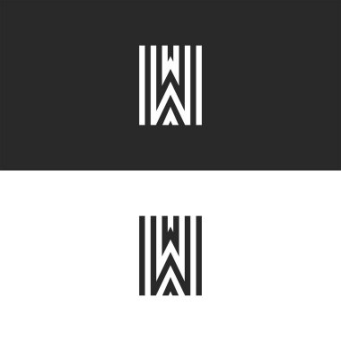 W harfi doğrusal logo modeli, siyah ve beyaz paralel çizgiler iş kartı için minimalist tipografi tasarımı amblemi