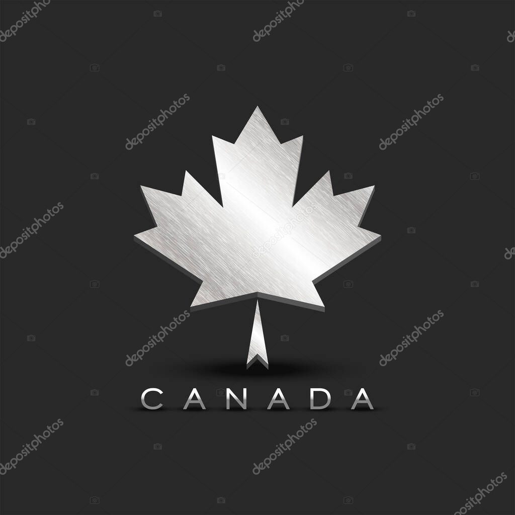 Metallic maple leaf emblem of Canada with 3D effect, silver texture creative concept patriotic symbol for the Canadian national banner