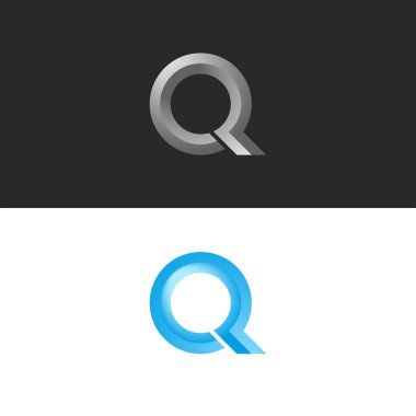 Monogram set harfi Q logosu 3d şekil kaligrafik tipografi tasarım unsuru, fakslı daire şekli, moda butiği için şık amblem