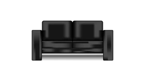 Black Leather Shiny Modern Sofa Isolated White Background Front View — Stock Vector