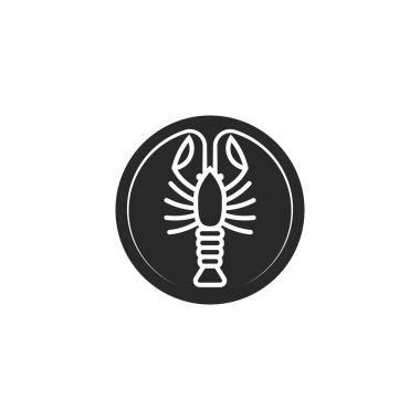 Yuvarlak şekilli logo kerevit, ince çizgili ıstakoz silueti, minimalist stil, menü veya kanser burcunun amblemi..