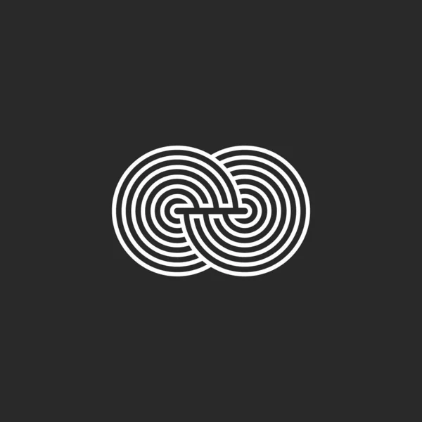 迷路のロゴデザイン要素 無限シンボル線形円幾何学的な形状 無限のバランスエンブレムラインアート — ストックベクタ