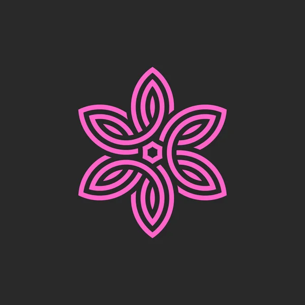 Pink Flower Logo Linear Monogram Feminine Emblem Spa Salon Yoga — Stock Vector