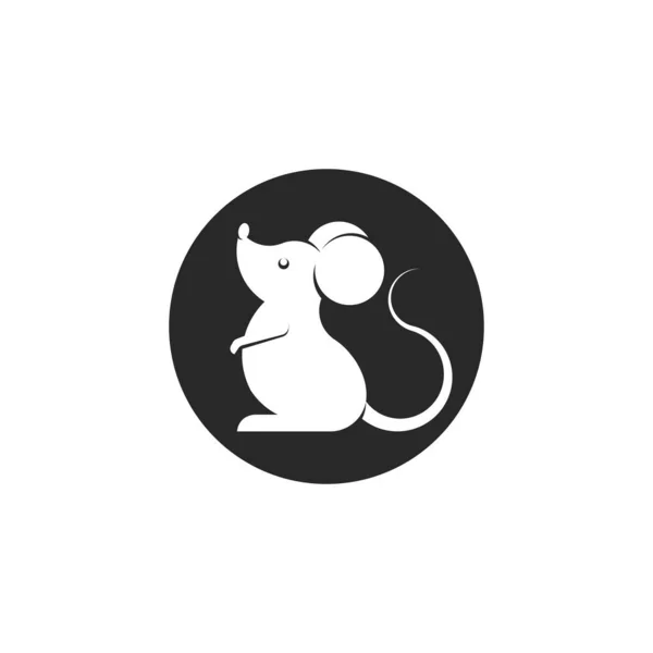 卡通白鼠标志或老鼠图标圆形 动物轮廓在黑色背景上隔离 — 图库矢量图片