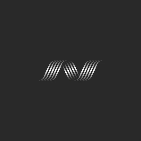 Monogram Harfi Logosu Tasarımı Dalgalı Kurdele Çizgileri Metalik Dalga Şekli — Stok Vektör
