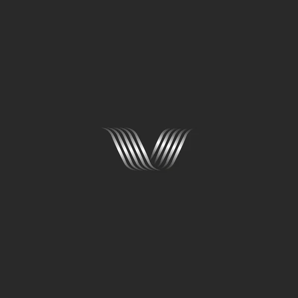 Ozdobné Písmeno Logo Monogram Překrývající Tenké Křivky Vlnový Tvar Kovové — Stockový vektor