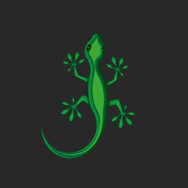 Gecko logosu yeşil kertenkele yaratıcı hayvan vektör çizimi siyah arkaplan üzerinde izole