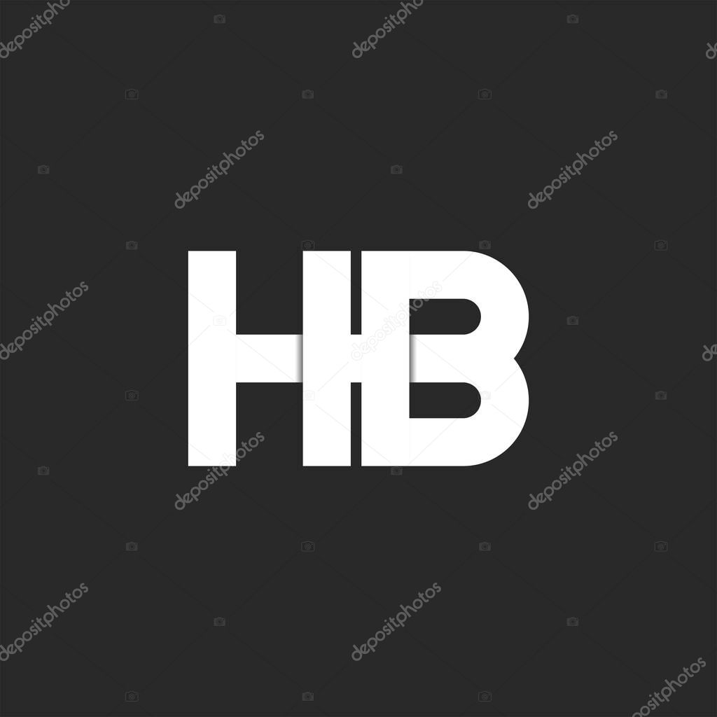 Logo HB initials monogram bold font, two white overlapping letters H and B mark combination on the black for business or wedding card emblem