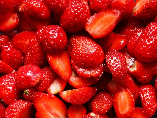 Fotografie Von Geschnittenen Erdbeeren Für Den Lebensmittelhintergrund — Stockfoto