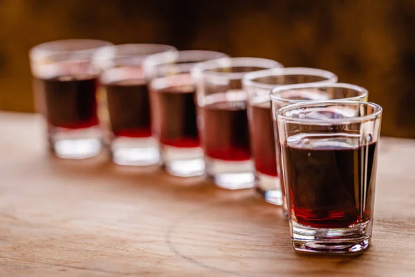 Red Alcohol Shots Small Glasses Celebration — Stock Photo, Image