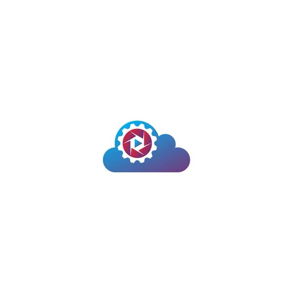 Combinaison de nuage + lentille et vecteur de conception de logo d'engrenage — Image vectorielle
