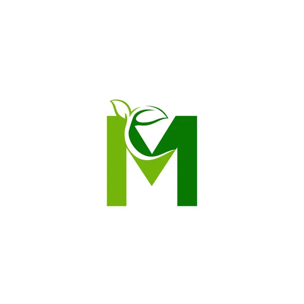 Combination of green leaf and initial letters M logo design vect — ストックベクタ