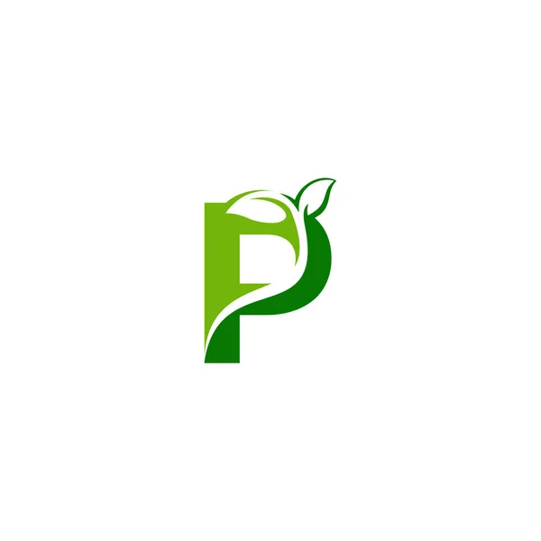 Combination of green leaf and initial letters P logo design vect — 스톡 벡터