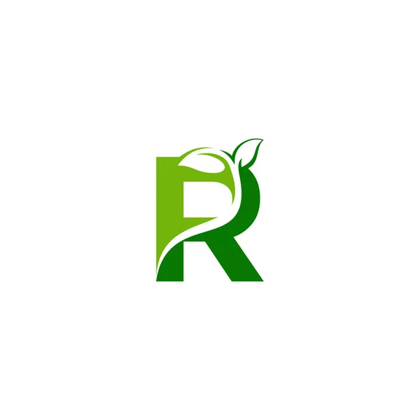 Combinación de hoja verde y letras iniciales R logo design vect — Vector de stock