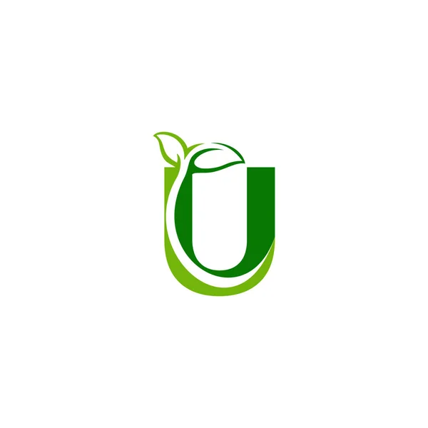 A zöld levél és az eredeti betűk kombinációja U logo design vect — Stock Vector