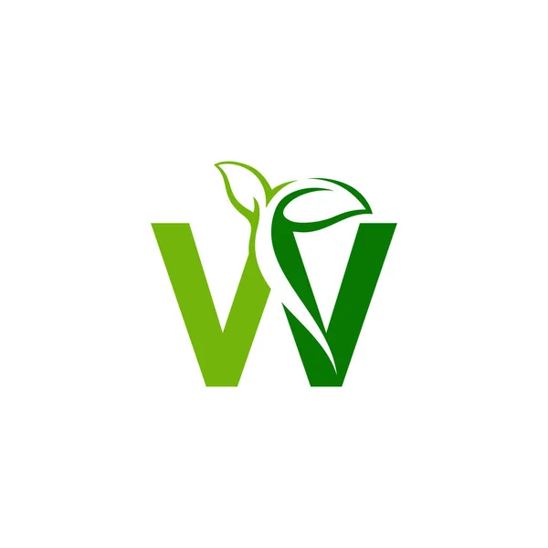 Combinazione di foglia verde e iniziali W logo design vect — Vettoriale Stock