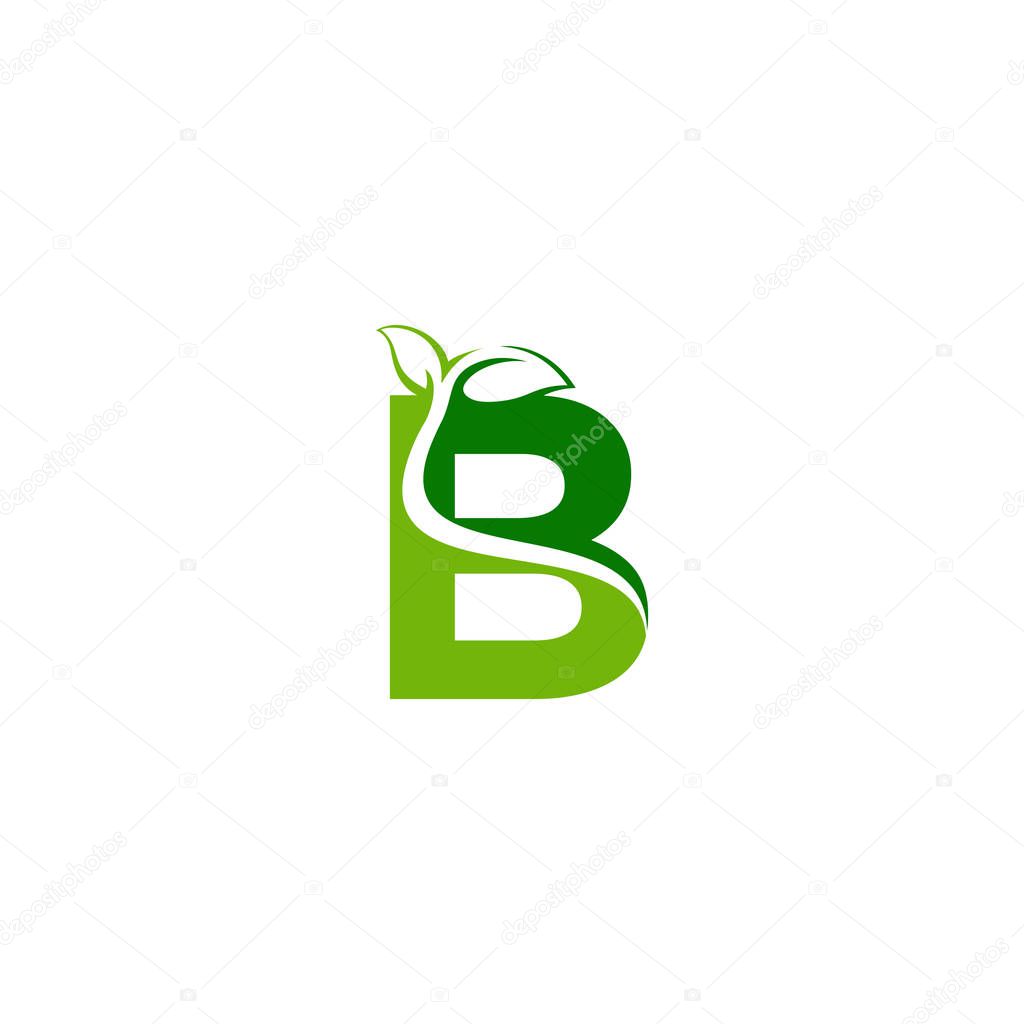Combination of green leaf and initial letters B logo design vectors