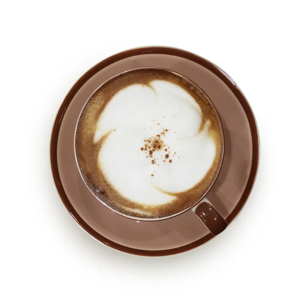 白色背景上的热卡布奇诺咖啡杯子分离 — 图库照片