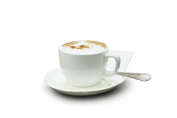 Caffè cappuccino in tazza bianca isolato su sfondo bianco — Foto Stock