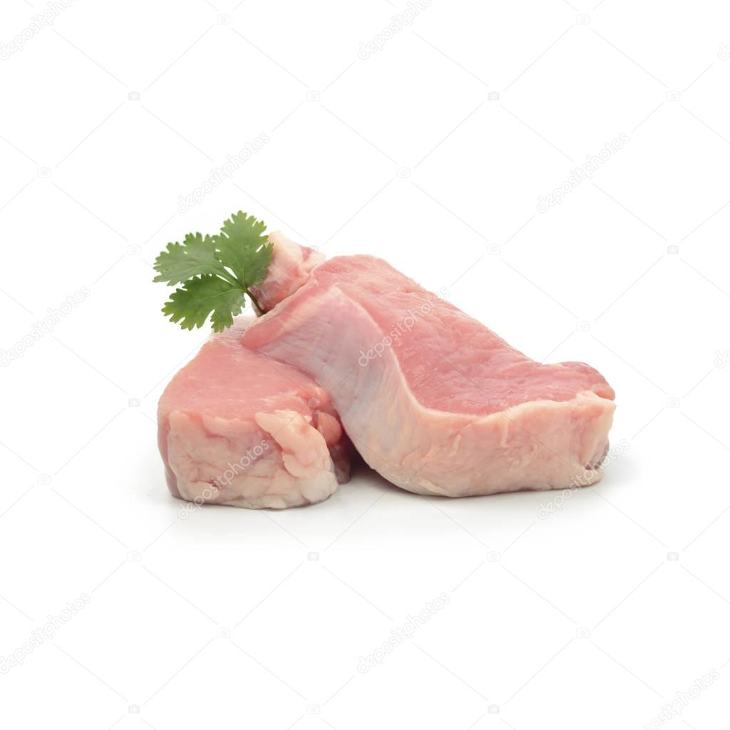 Crude meat on a white backgrounds Cutting pork isolate on white 