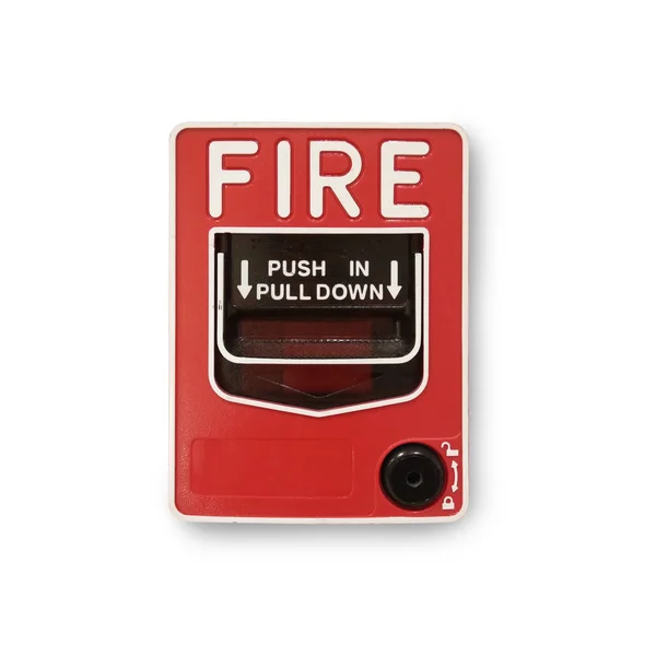 Yangın alarm düğmesine izole beyaz arka plan üzerinde