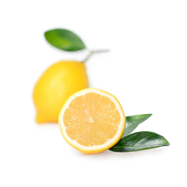 Лимони з листям ізольовані на білому тлі — стокове фото