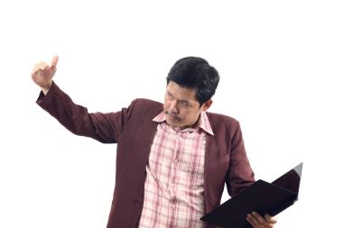 Asya işadamı davet veya Direki kullanılan el işareti w izole