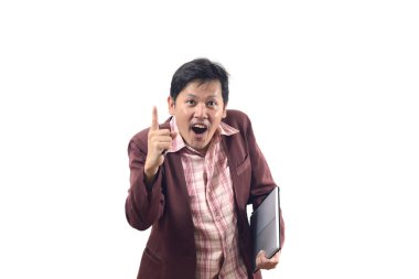 Parmak ön yüz ve say Evet üzerinde beyaz ile Asya iş adamı