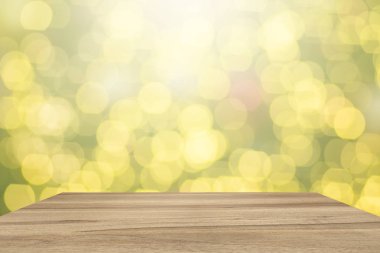 Altın parlak bokeh boş Perspektif Oda. Şablon ürün görüntüleme için sahte.