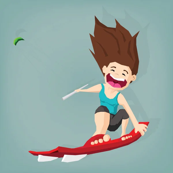 Sport woman drive kite surfing with air kite in tropical sea sum — Stock Vector