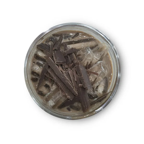 Cocoa with dark chocolate topping in takeaway cup — Stock Photo, Image